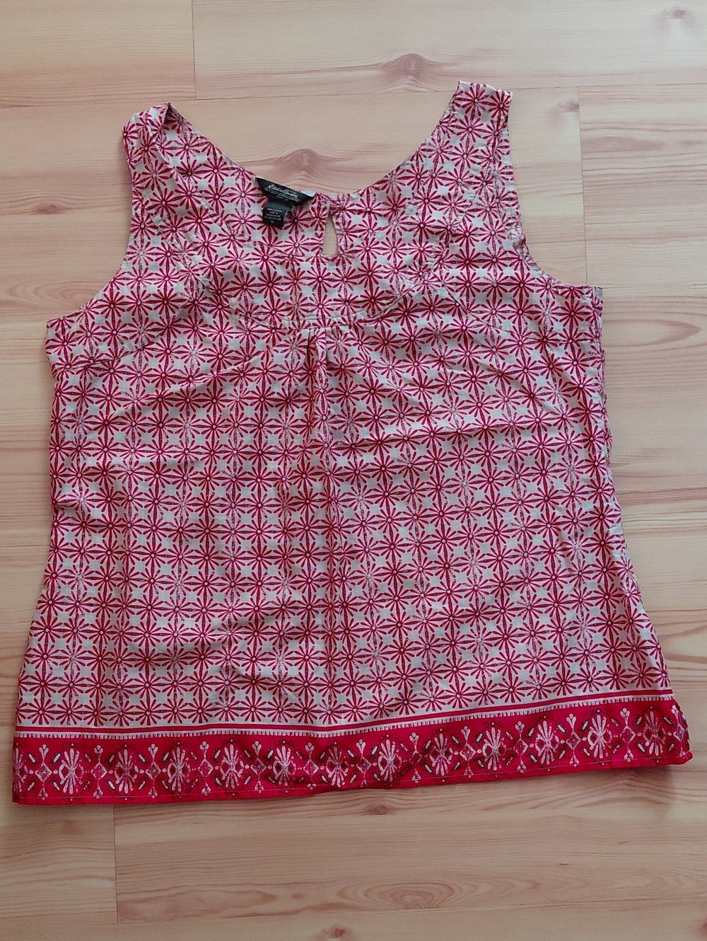 Eddie Bauer Red and Beige Geometric Border Tank Top- 100% Cotton